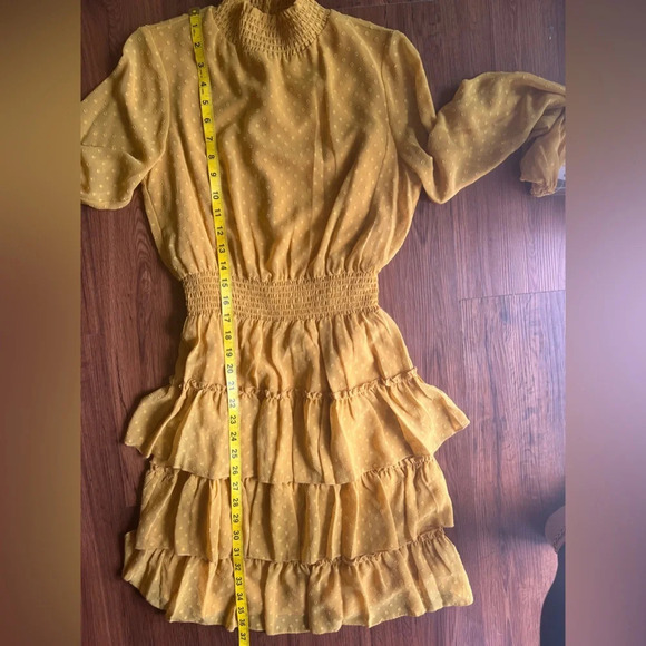 Nanette Lepore NWT Gold Ray Smocked Ruffle Long Sleeve Dress - Size 2 - Picture 7 of 8